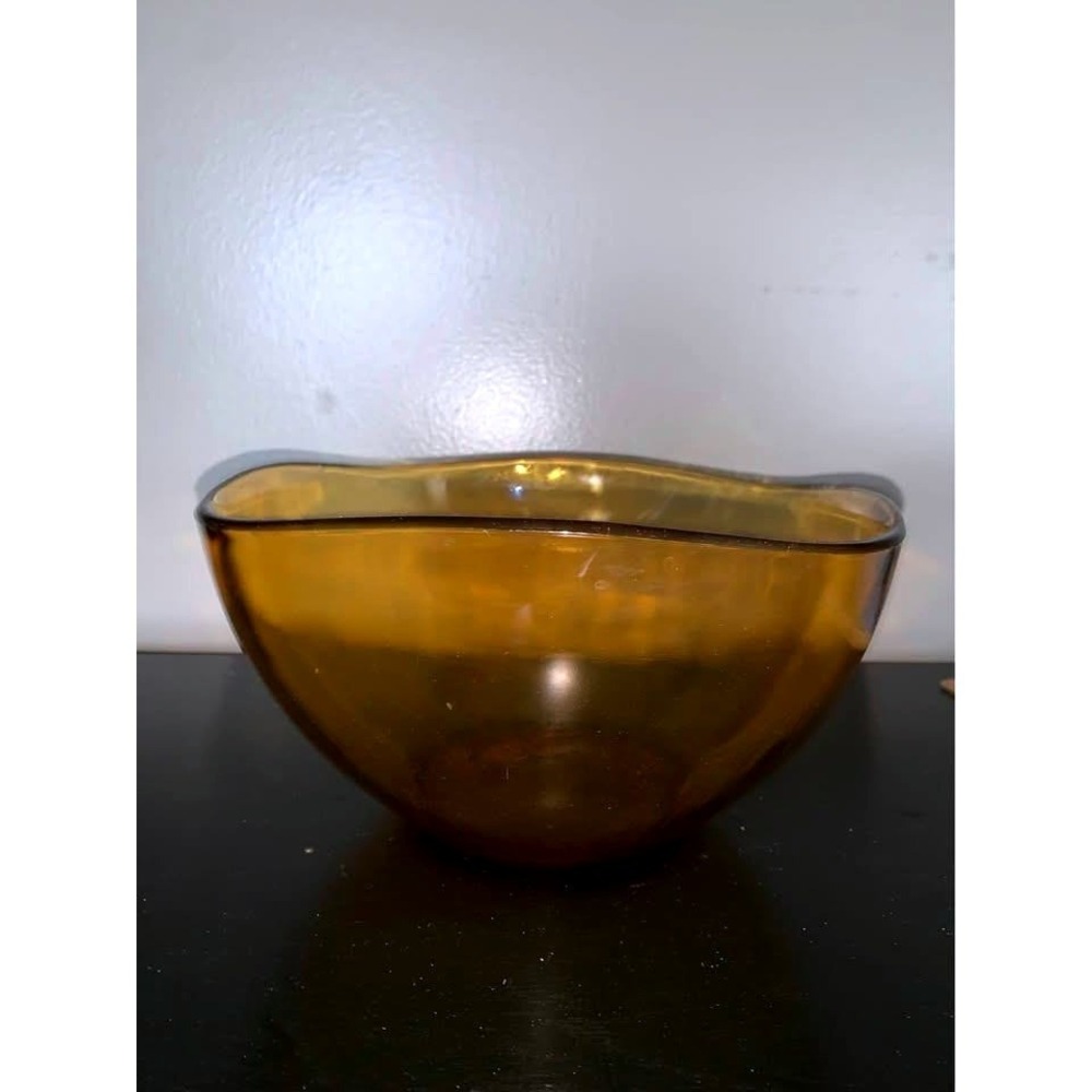 Vintage Vereco France Amber Glass Square Serving Bowl MCM 1970s